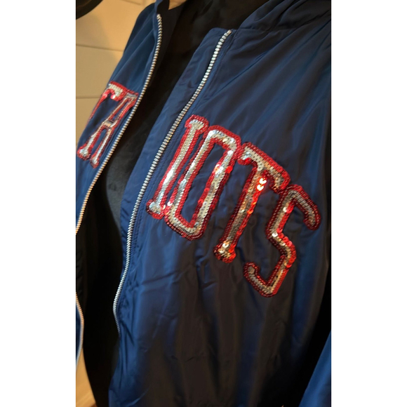 New Patriots Sequin Waterproof Hooded Bomber Jacket - Picture 9 of 11
